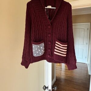 POL Maroon Cardigan with Unique Pocket Design
